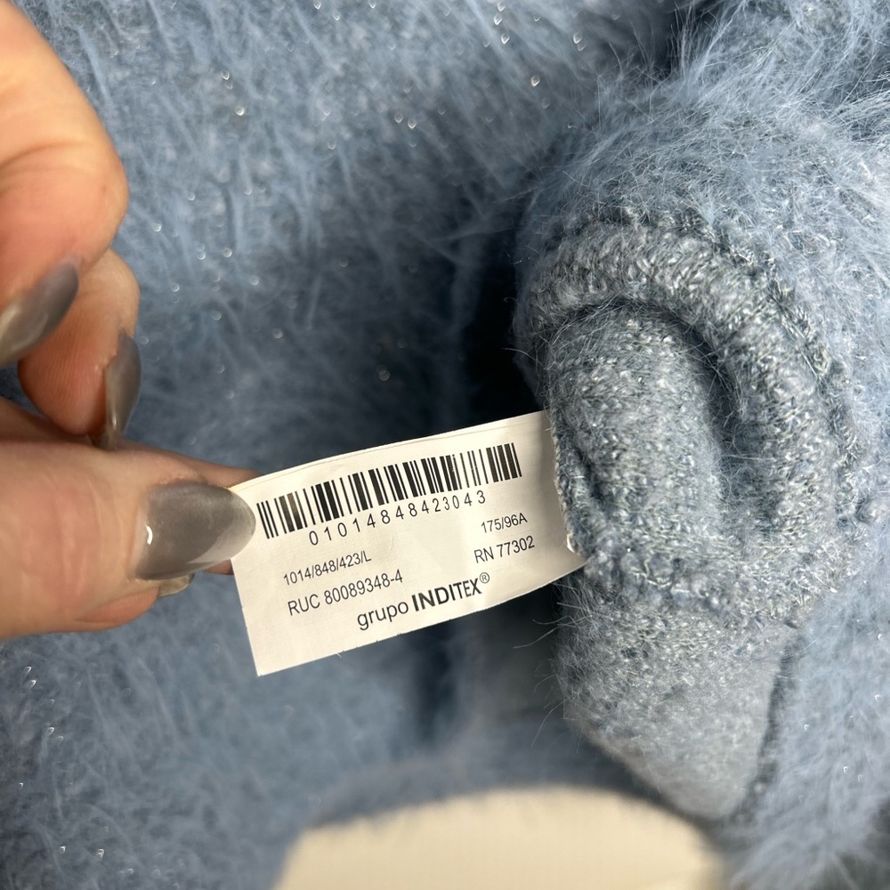 Zara Soft Blue Crew Neck fuzzy Sweater Womens size L - Picture 6 of 7